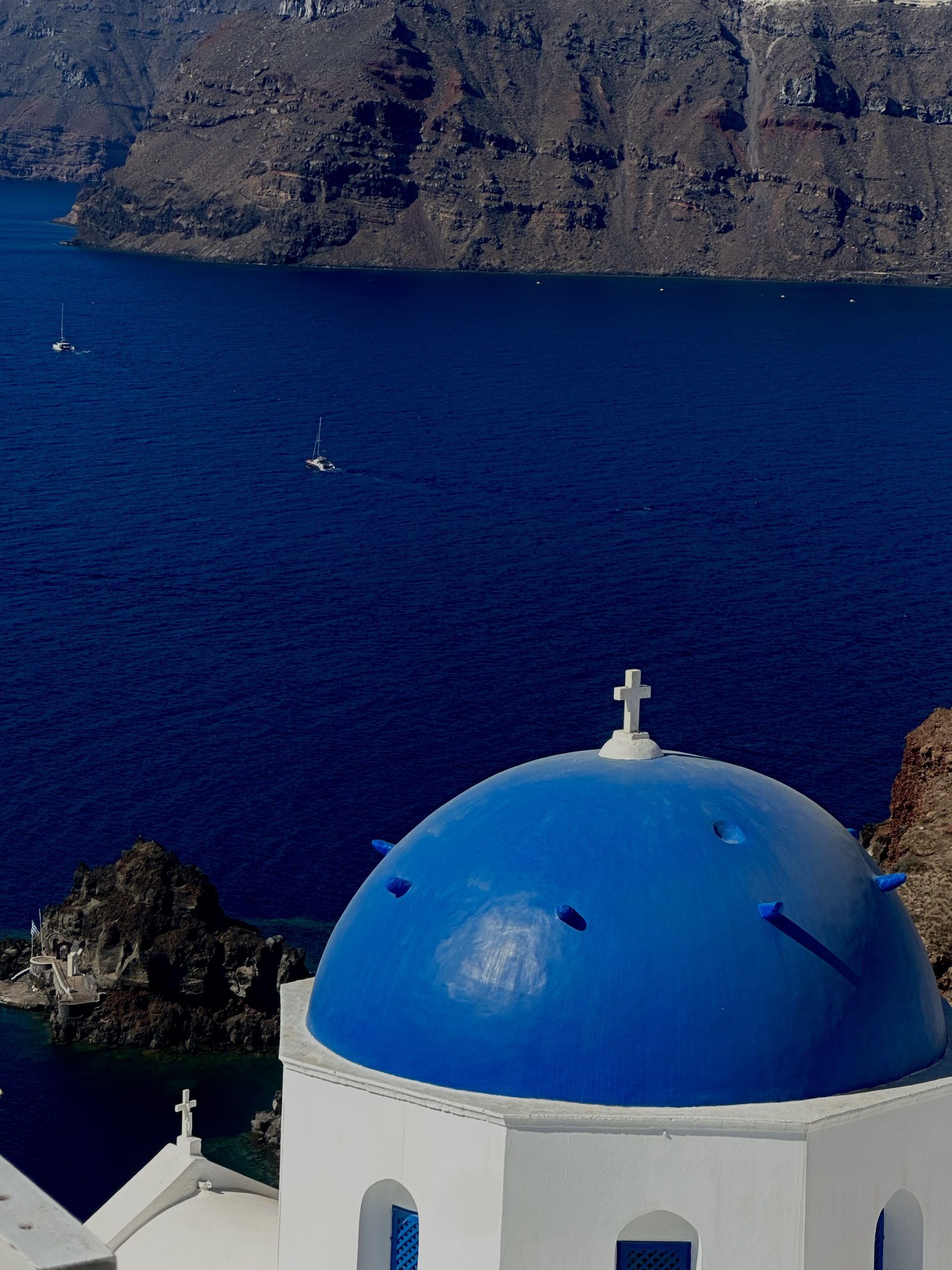 this is a picture of Santorini's famous blue domes